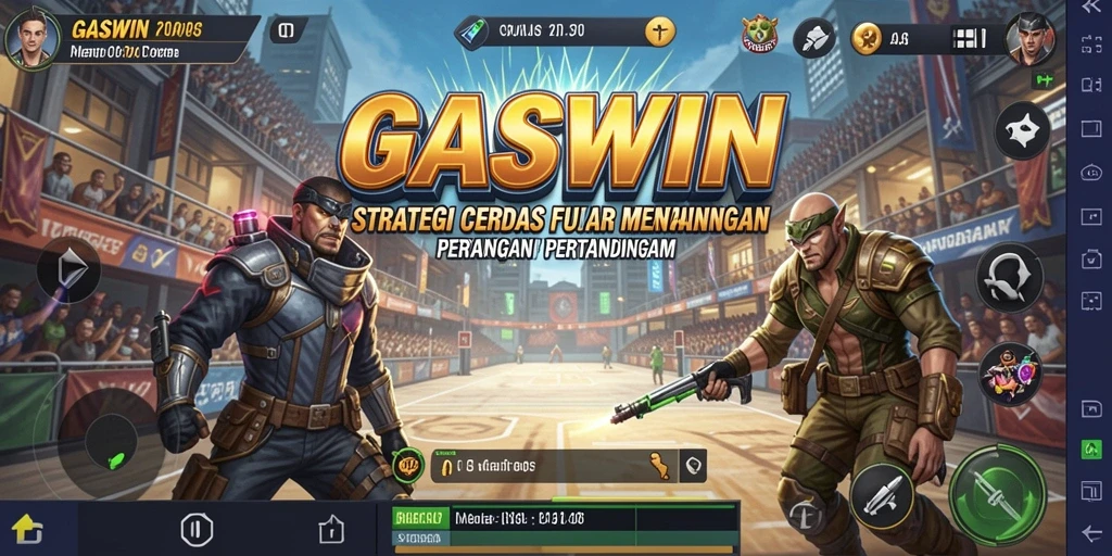 Screenshot gameplay GASWIN yang menunjukkan strategi pertempuran.