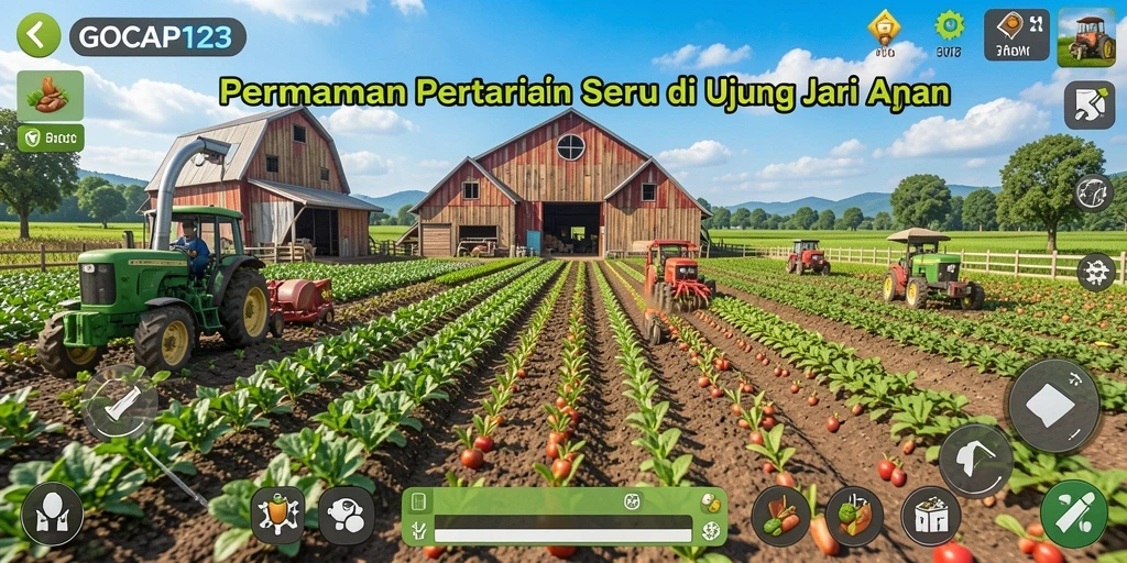 Screenshot gameplay GOCAP123 menampilkan kebun yang indah dan aktif.