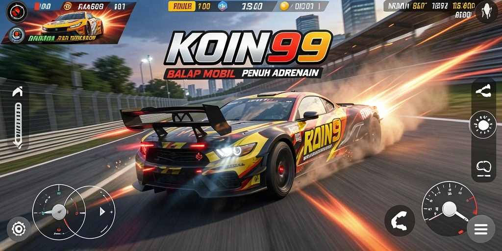 Tampilan gameplay balap mobil yang mendebarkan di KOIN99.