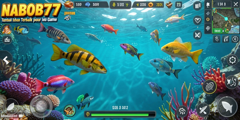 Tampilan gameplay seru dari NABOB77 saat menangkap ikan.