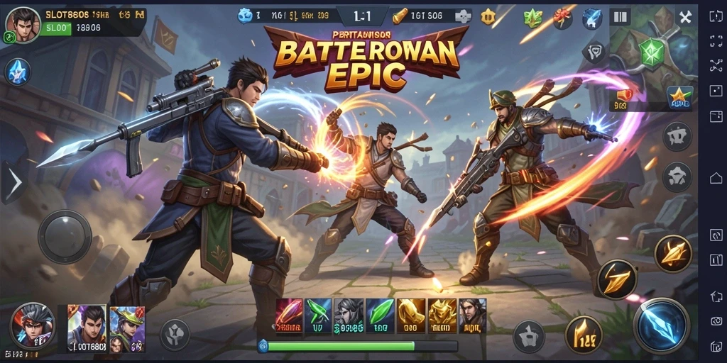 Gameplay intens SLOT8808 di arena Battle Royale penuh aksi.
