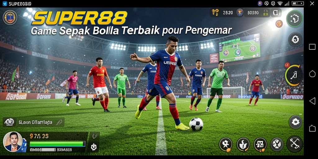 Tangkapan layar utama SUPER88 menampilkan aksi sepak bola yang mendebarkan.