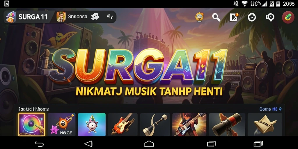 Tangkapan layar gameplay SURGA11 menampilkan pengalaman mendengarkan musik yang seru.
