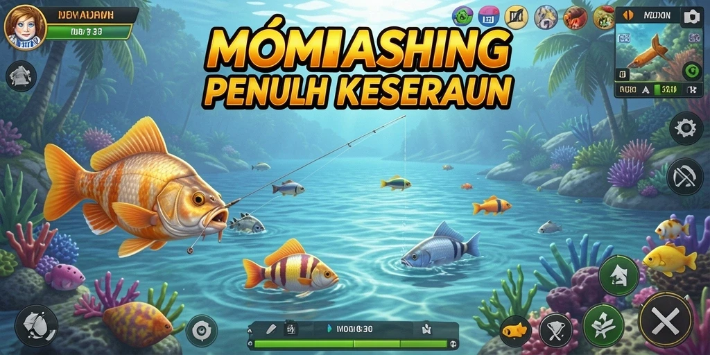 Gameplay WOW33 yang menampilkan aksi memancing yang seru.